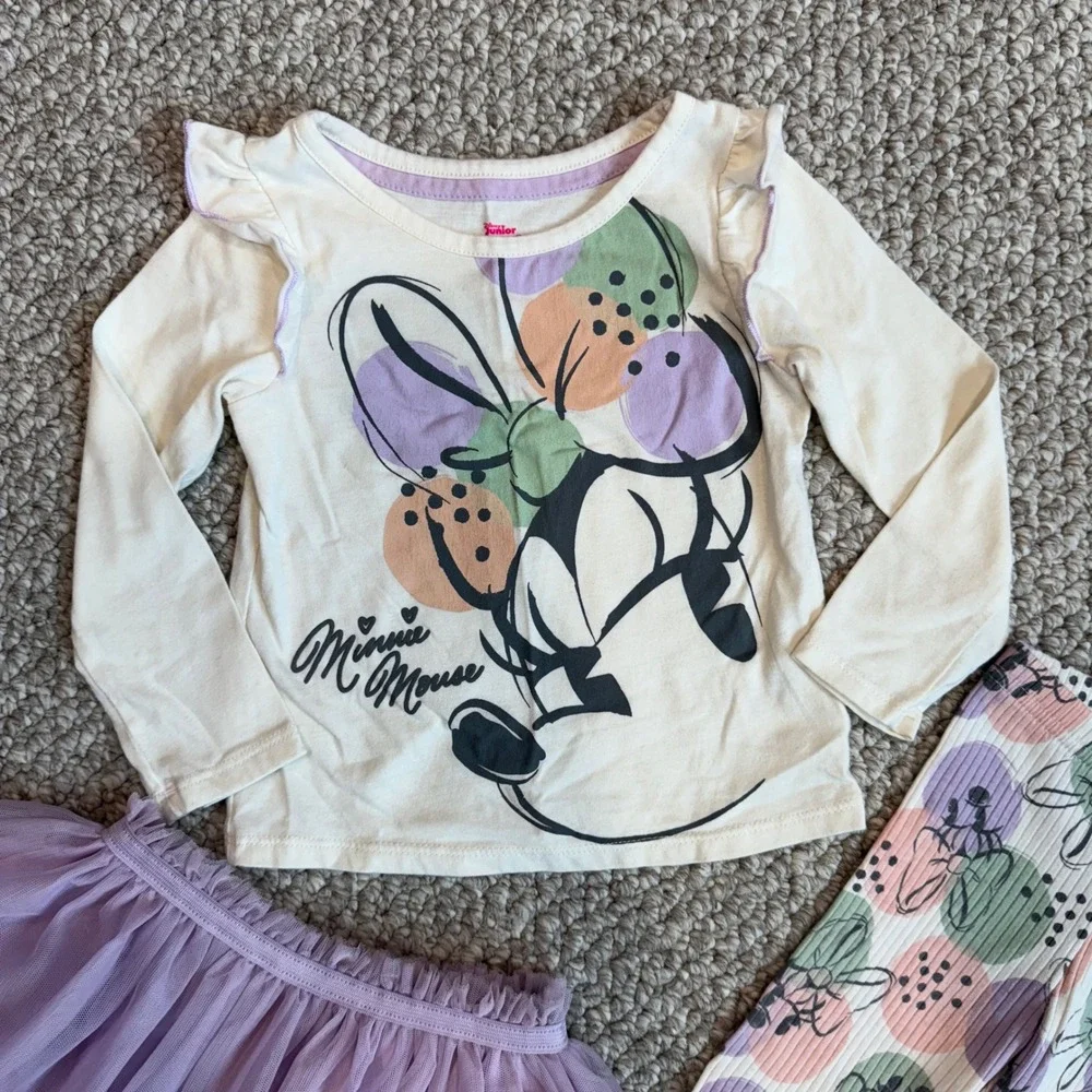 Disney Minnie Mouse 3 Piece Outfit‎ Set Girls Kids Top Leggings Skirt Size 2T